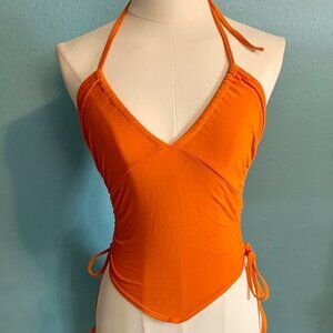 SHEIN S women's orange drawstring halter top